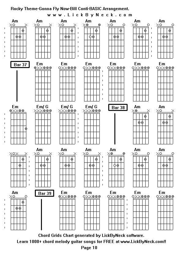 Chord Grids Chart of chord melody fingerstyle guitar song-Rocky Theme-Gonna Fly Now-Bill Conti-BASIC Arrangement,generated by LickByNeck software.